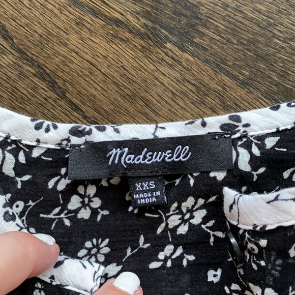 Madewell Floral Black and White Button Shirt XXS - Picture 3 of 8